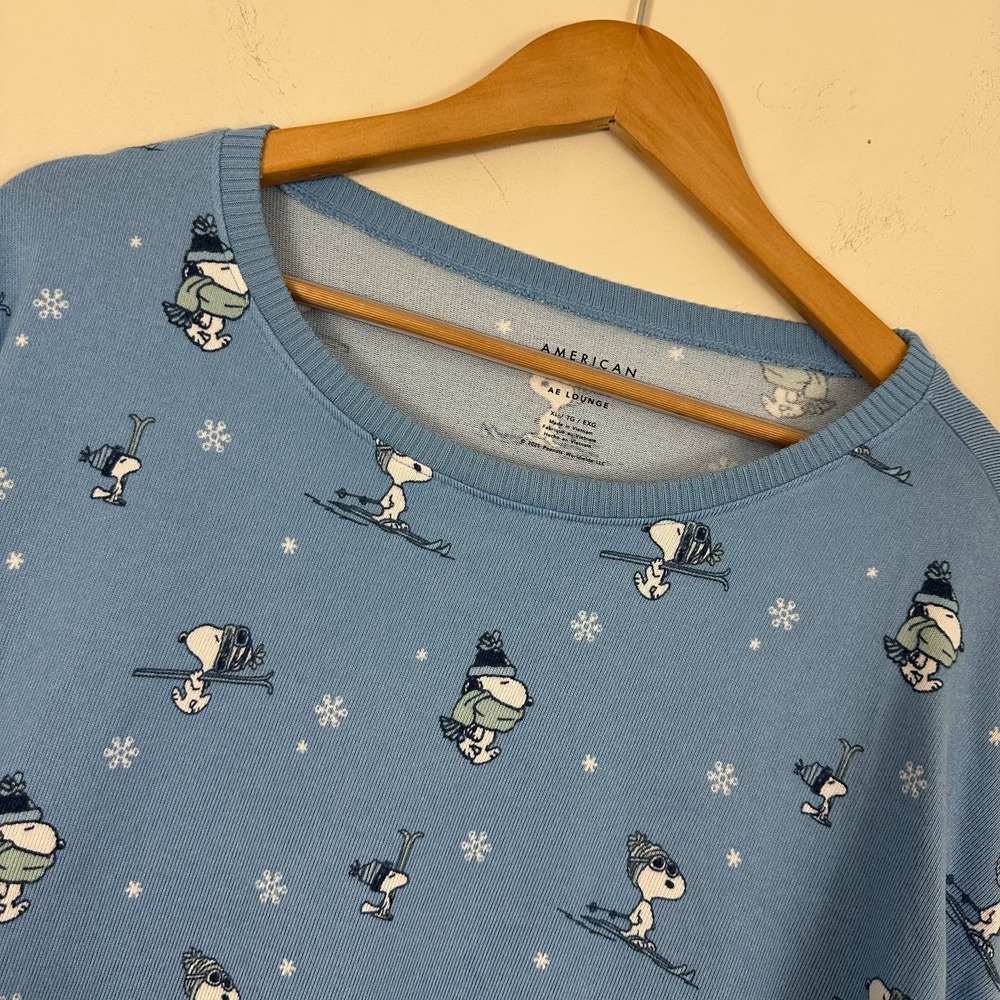 American Eagle Outfitters Lounge Sleep Pajama Set Blue Snoopy Woodstock Women XL
